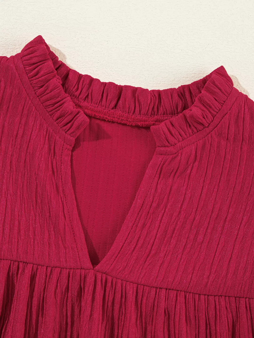 Textured Ruffled Trim Loose Fit Mini Dress