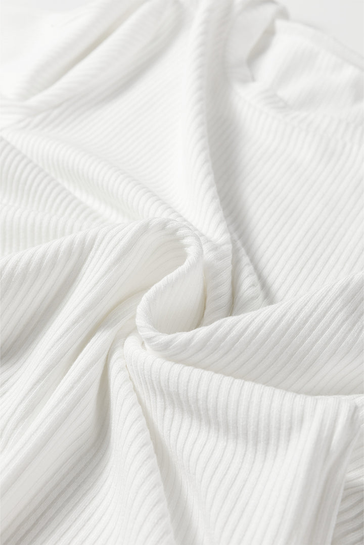 White Ribbed Long Sleeve Crew Neck Solid Color Bodysuit