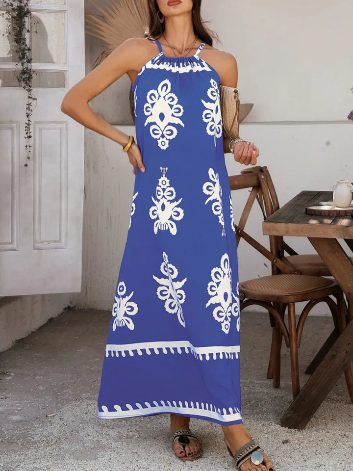 Devine Grecian Neck Printed Maxi Dress