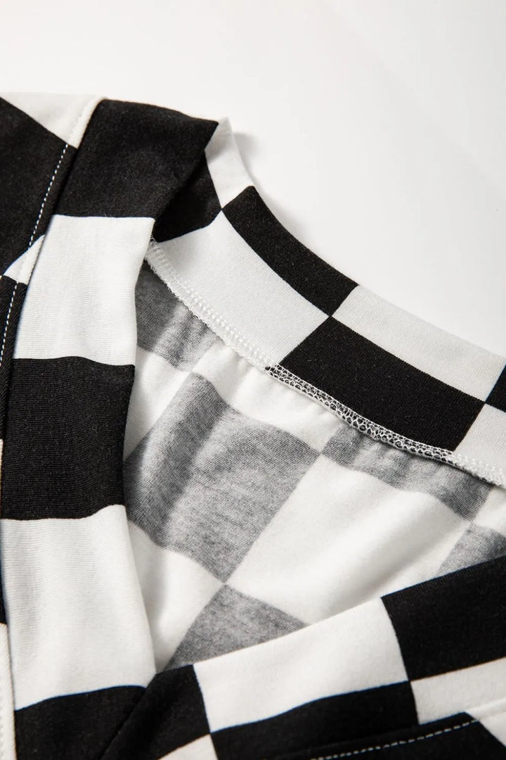 Checkerboard V Neck Loose Tee and Shorts Set