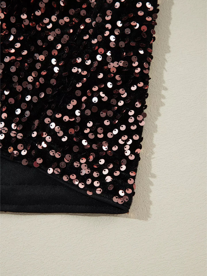 Sequin Long Sleeve Cutout Back Top