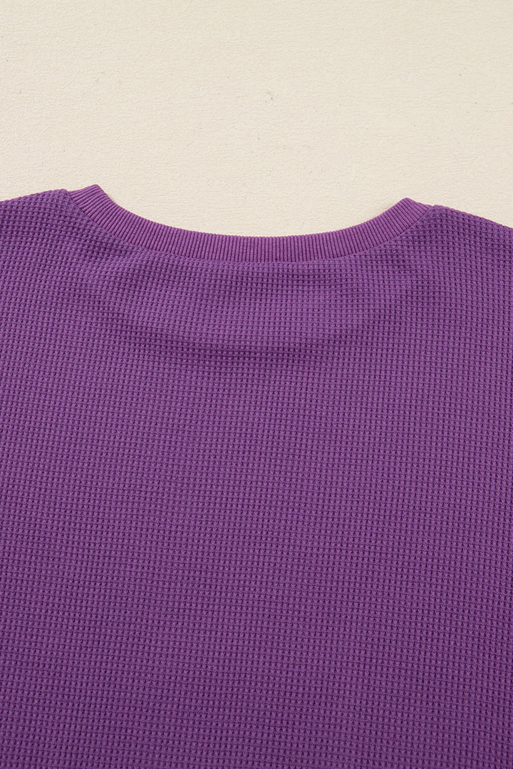Orchid Mist Solid Color Raw Seam Patchwork Ribbed Drop Shoulder Sweatshirt