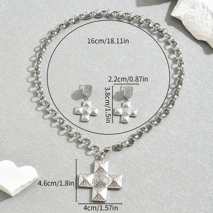 Vintage European American Women Cross Jewelry Set, Unique Niche Design Stud Earrings & Versatile Pendant Necklace For Ladies