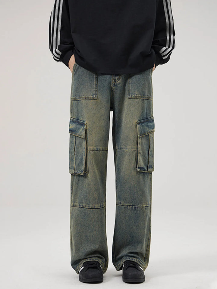 Men's Full Size Wide Leg Cargo Jeans Plus Size