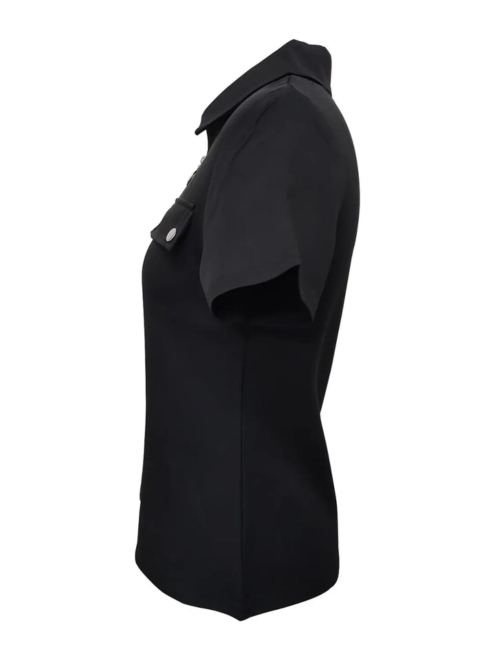 Zip Collar Short Sleeve Top