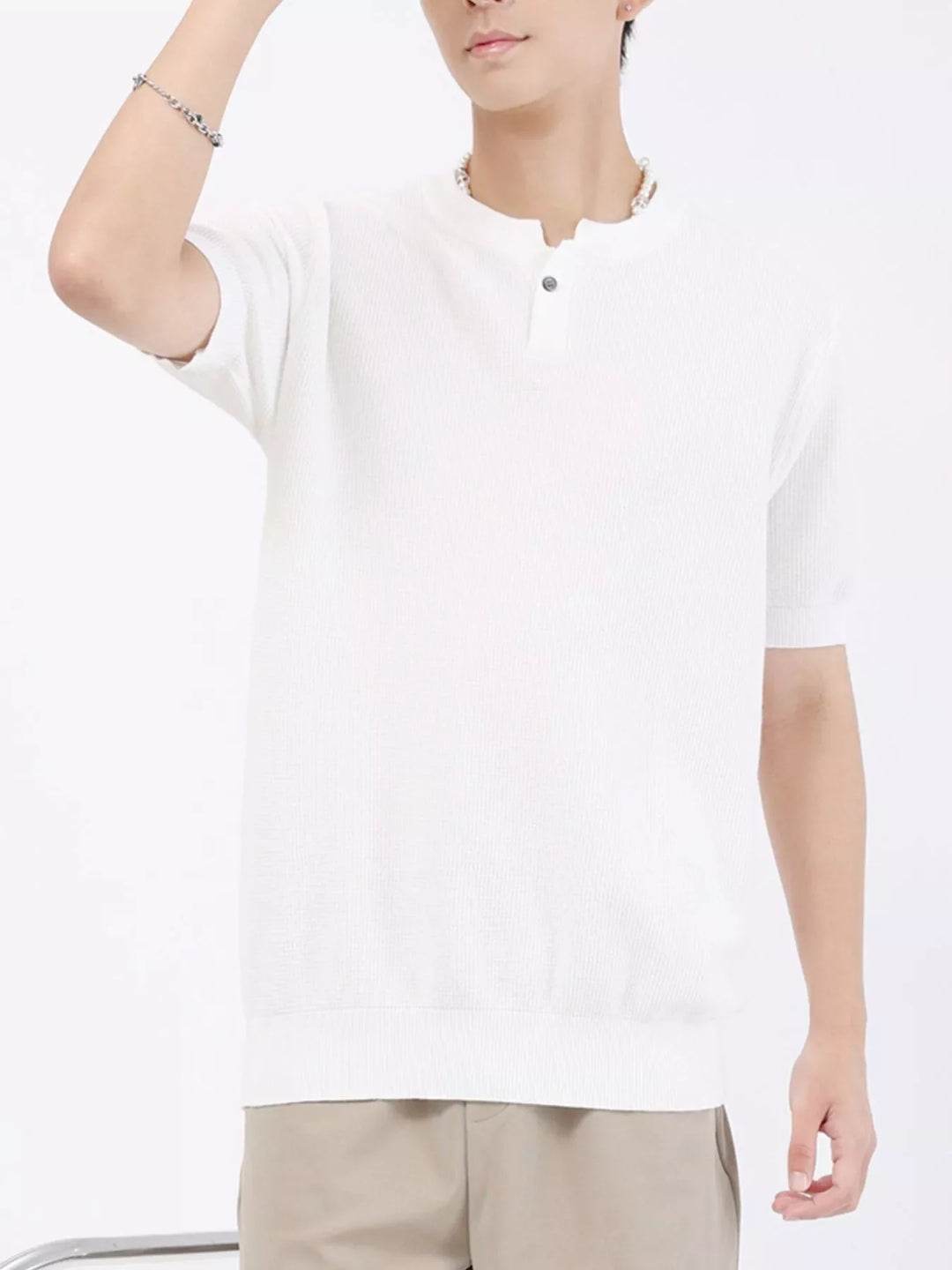 Men's Plus Size Casual Knitted Henley T-Shirt