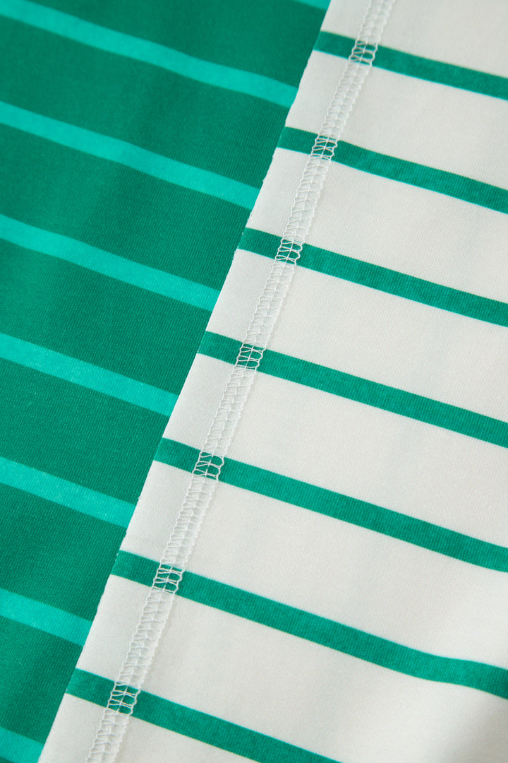 Green Stripe Colorblock 3/4 Sleeve Loose T Shirt