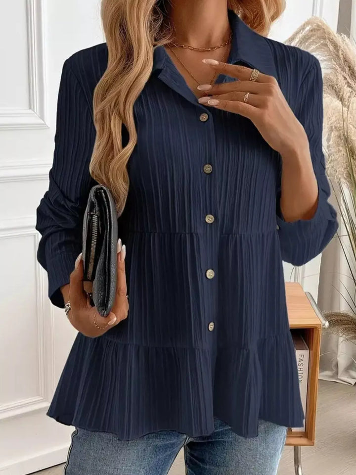 Button-Down Long Sleeve Tiered Shirt