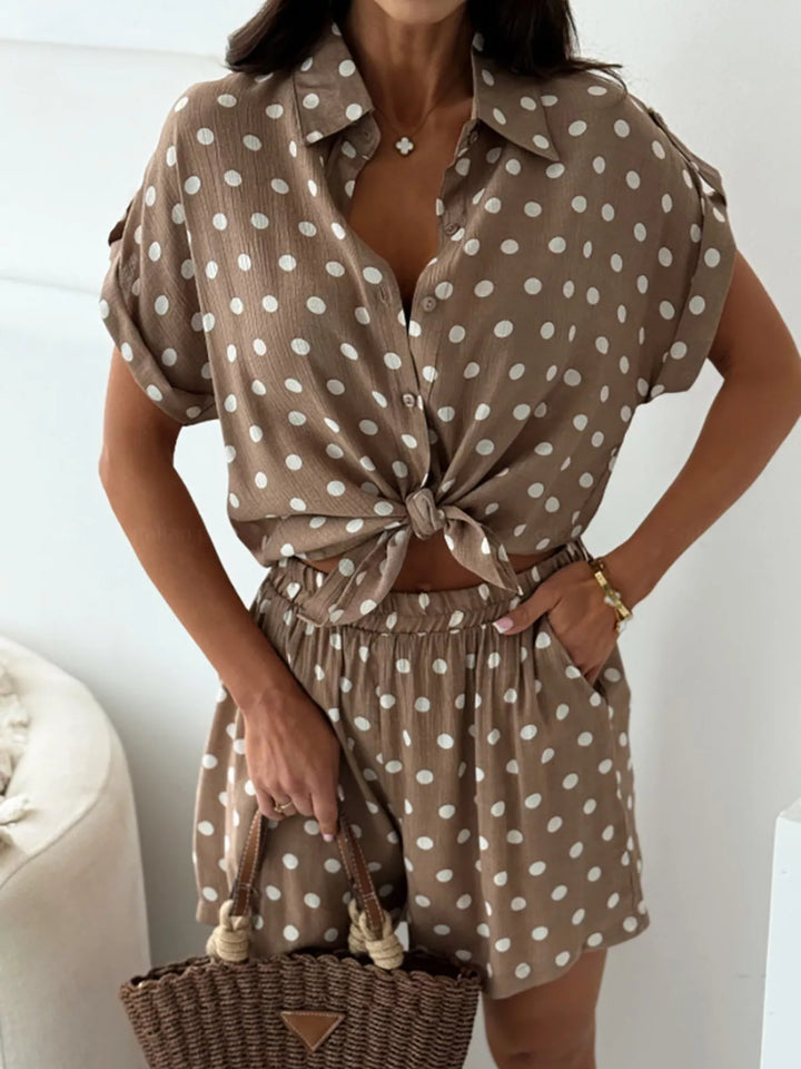 Polka Dot Button Up Shirt and Shorts Set