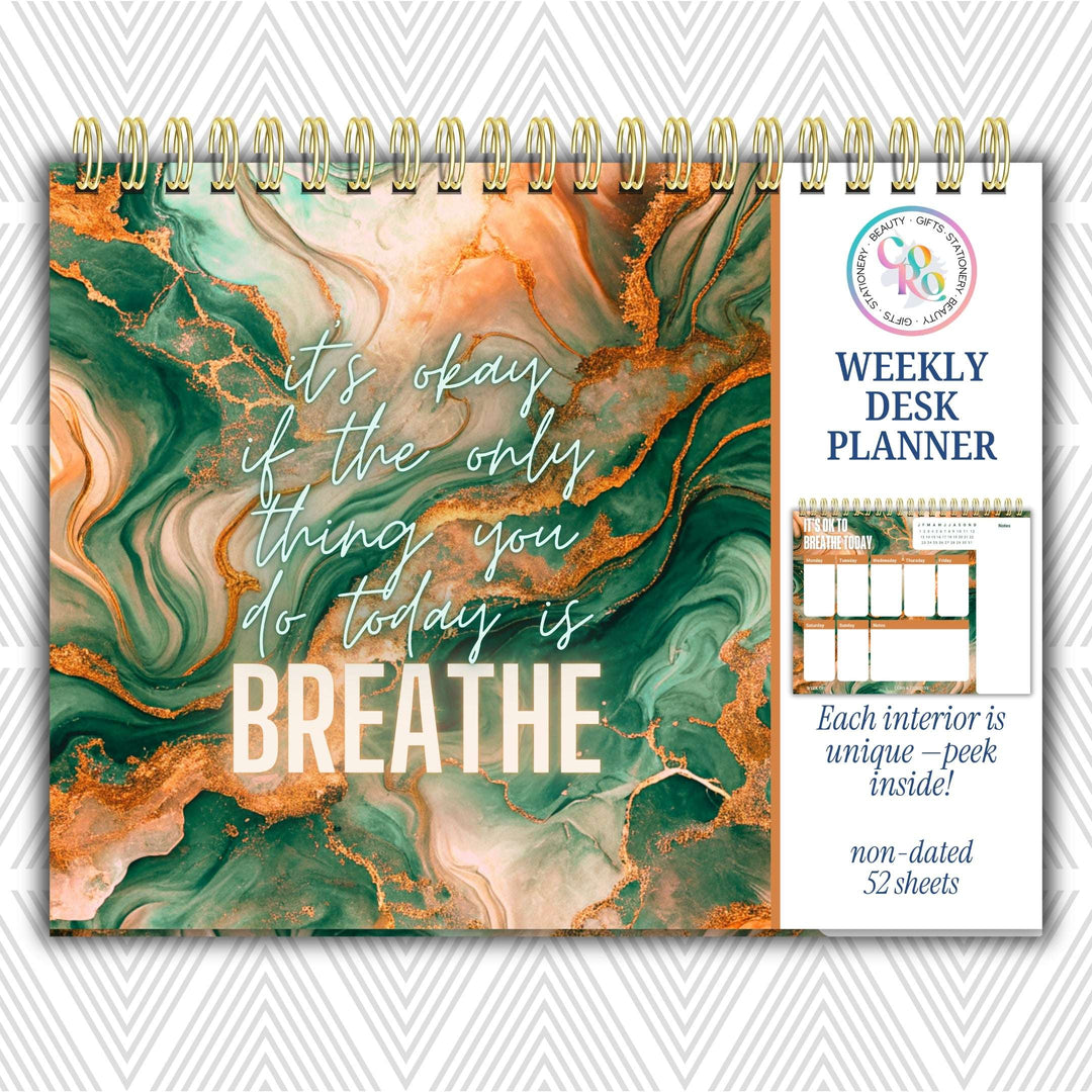 It's Ok To Breathe Today Weekly Desk Planner | Undated Self-Love Weekly Planner