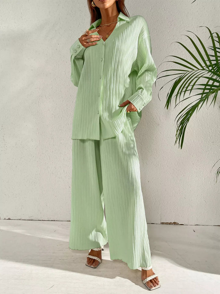 Long Sleeve Shirt & Wide Leg Pants Set