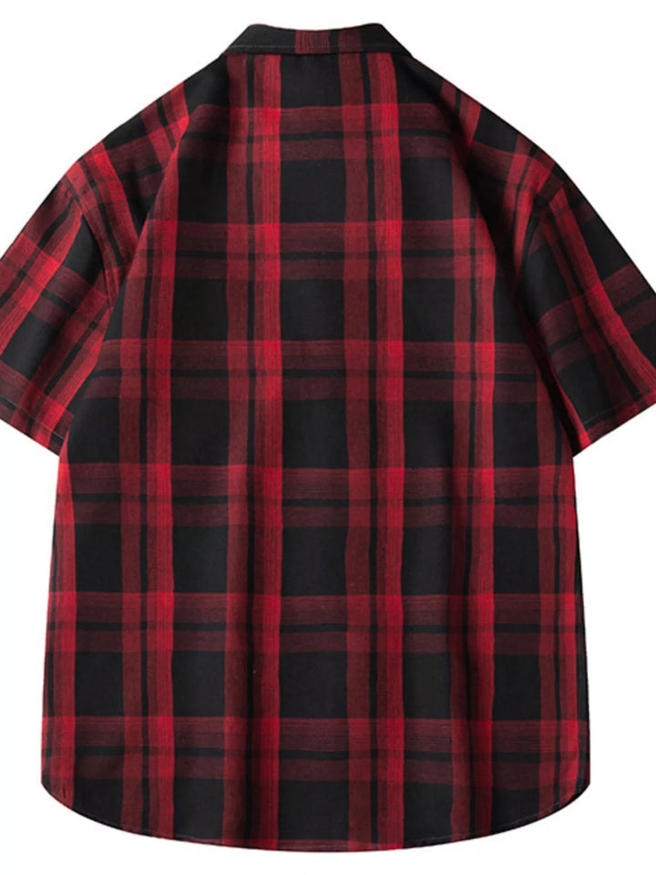 Men's Plus Size Plaid Loose Fit Short Sleeve Shirt