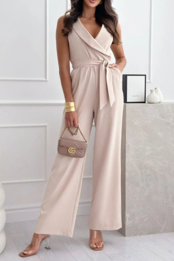 Surplice Sleeveless Wide Leg Jumpsuit