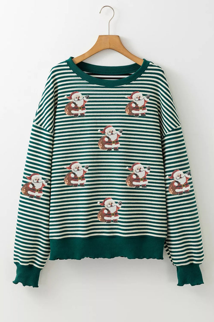 Striped Santa Round Neck Christmas Sweatshirt