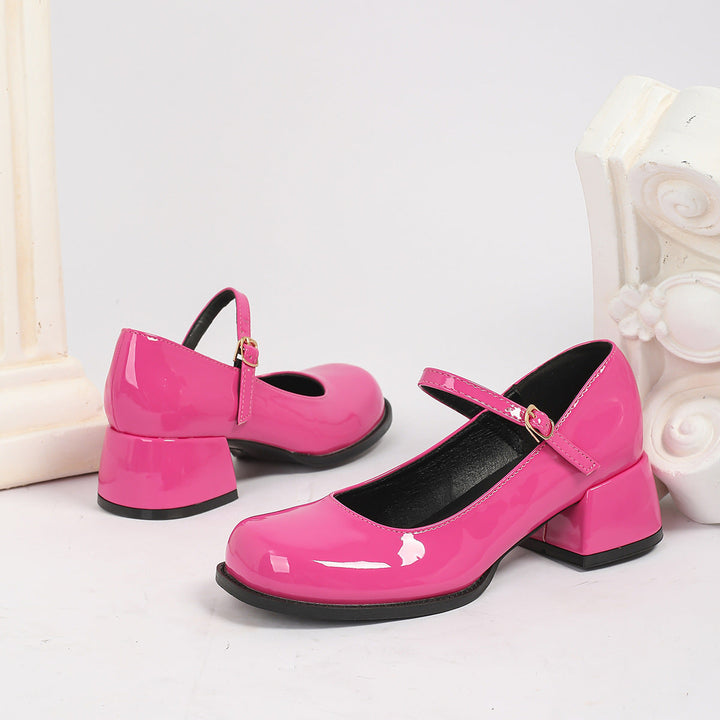 Chunky-heeled Elegant Round-toe Preppy-style Leather Shoes