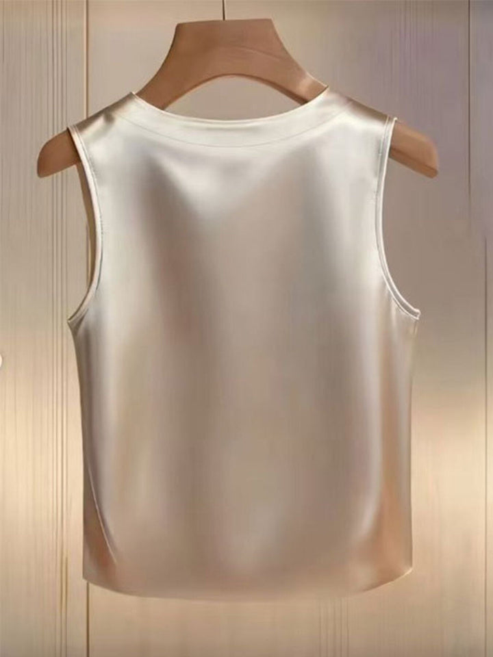Pearl Embellished Satin Tank Top