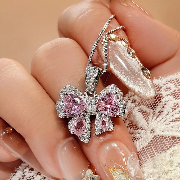 Zircon Bow Pendant Necklace