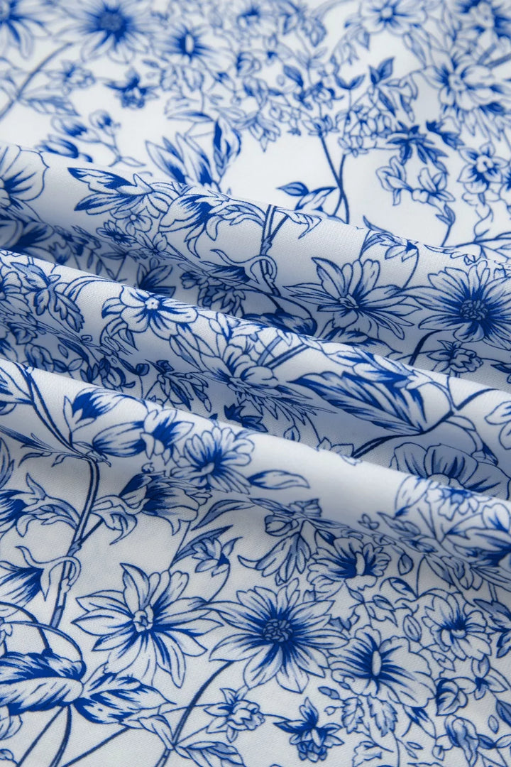 Floral Print Knot Straps High Waist Flared Maxi Dress