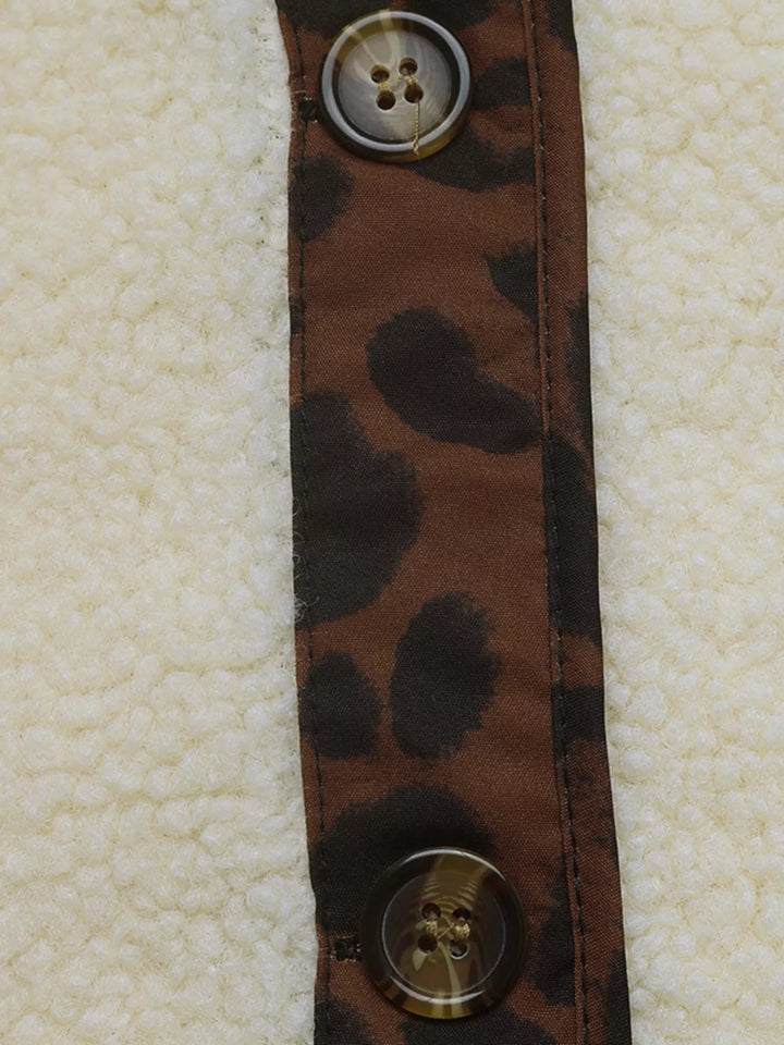 Leopard Trim Button Up Jacket