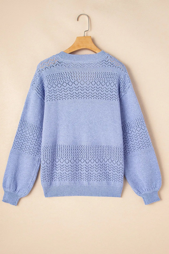 Openwork V-Neck Long Sleeve Sweater