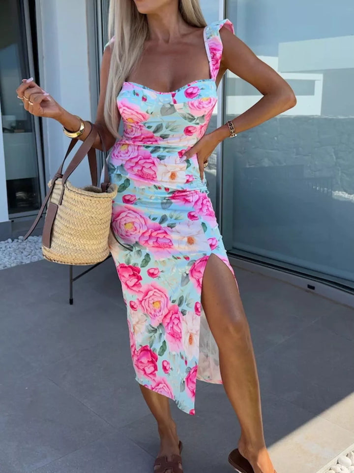 Slit Sweetheart Neck Midi Dress