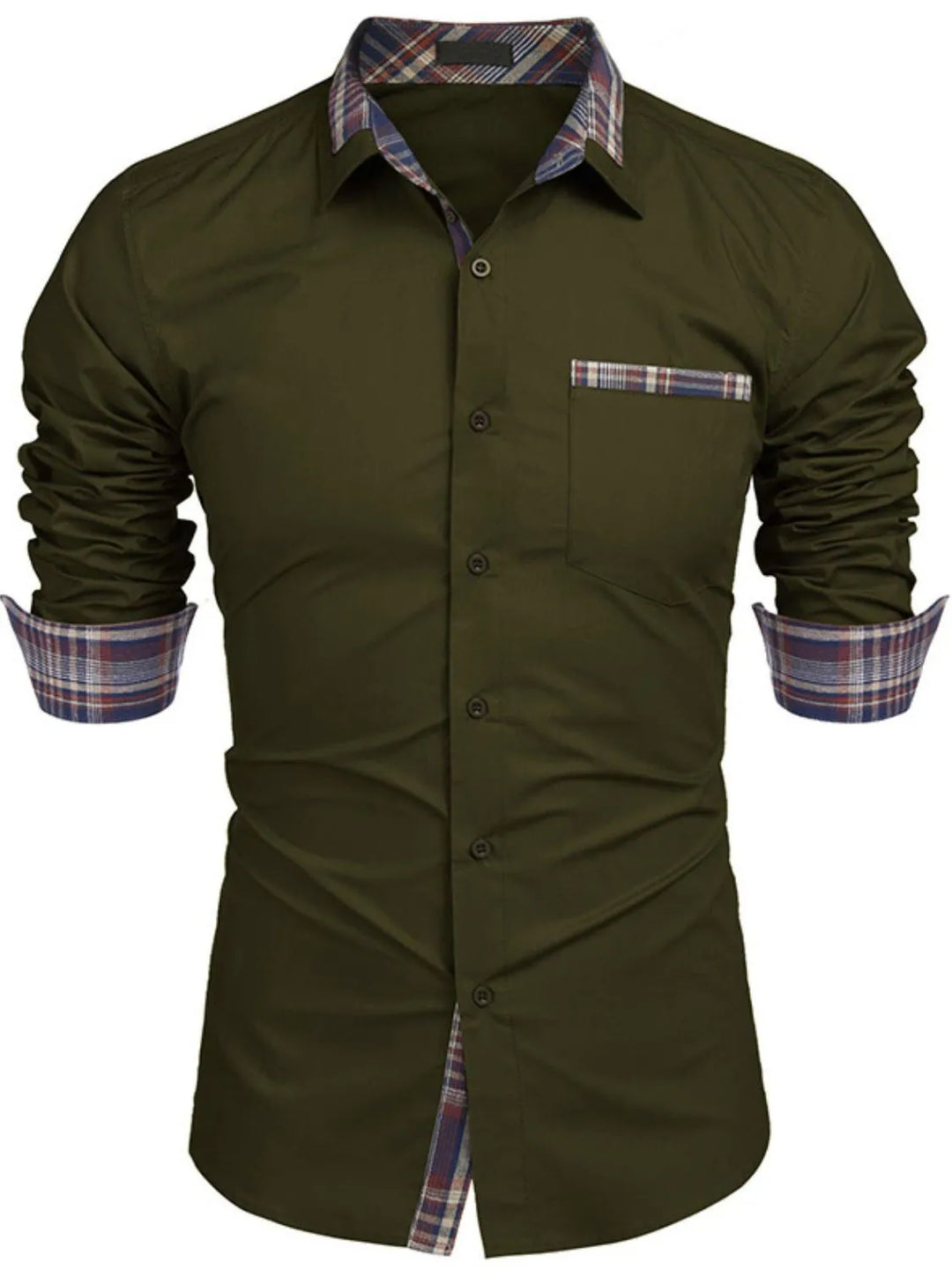 Men's Plaid Collared Neck Long Sleeve Shirt