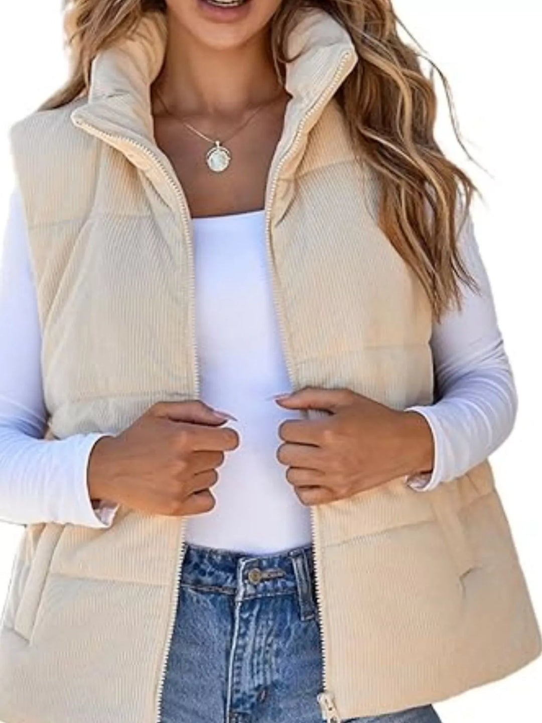 Corduroy Zip Up Vest Coat