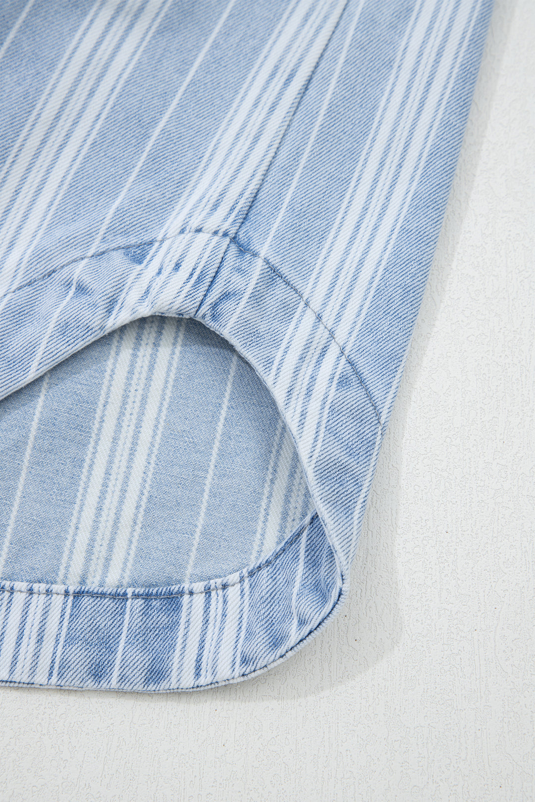 Sky Blue Stripe Boyfriend Chest Pocket Classic Denim Shacket