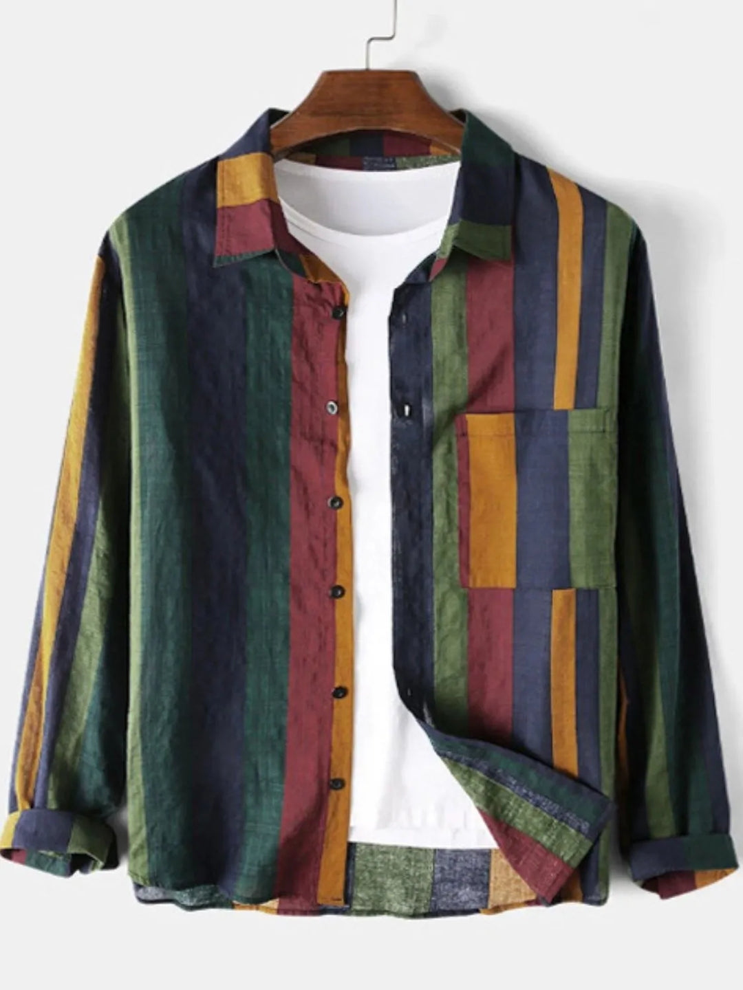 Men's Plus Size Striped Button Up Long Sleeve Shirt