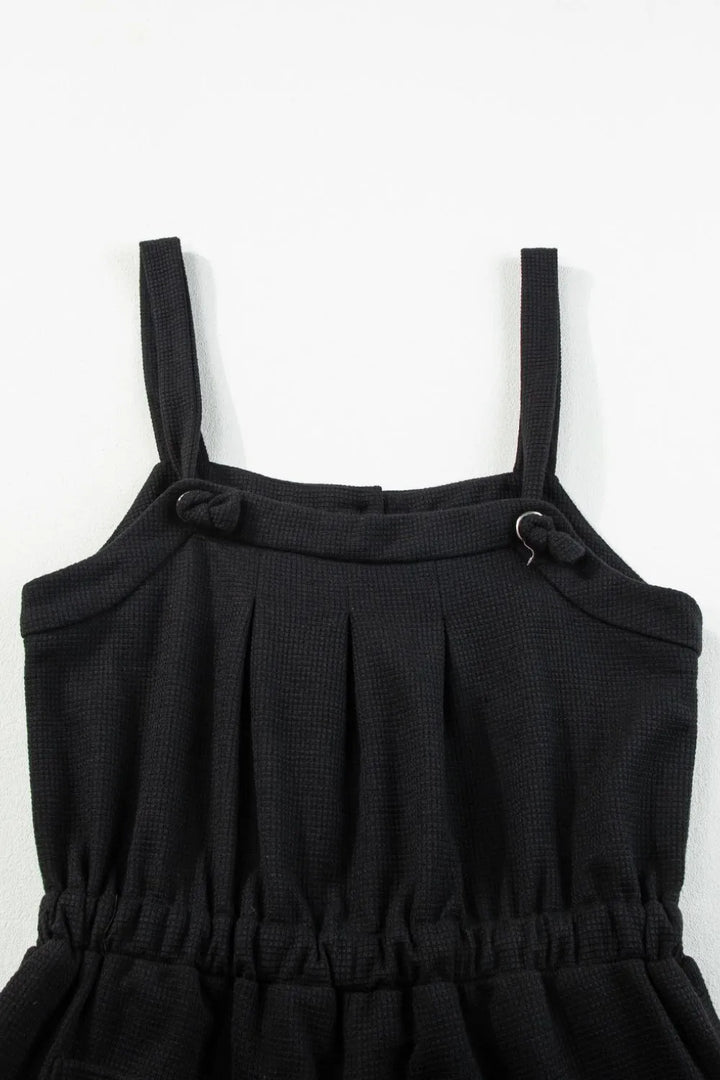 Knotted Straps Button Textured Drawstring Jumpsuit