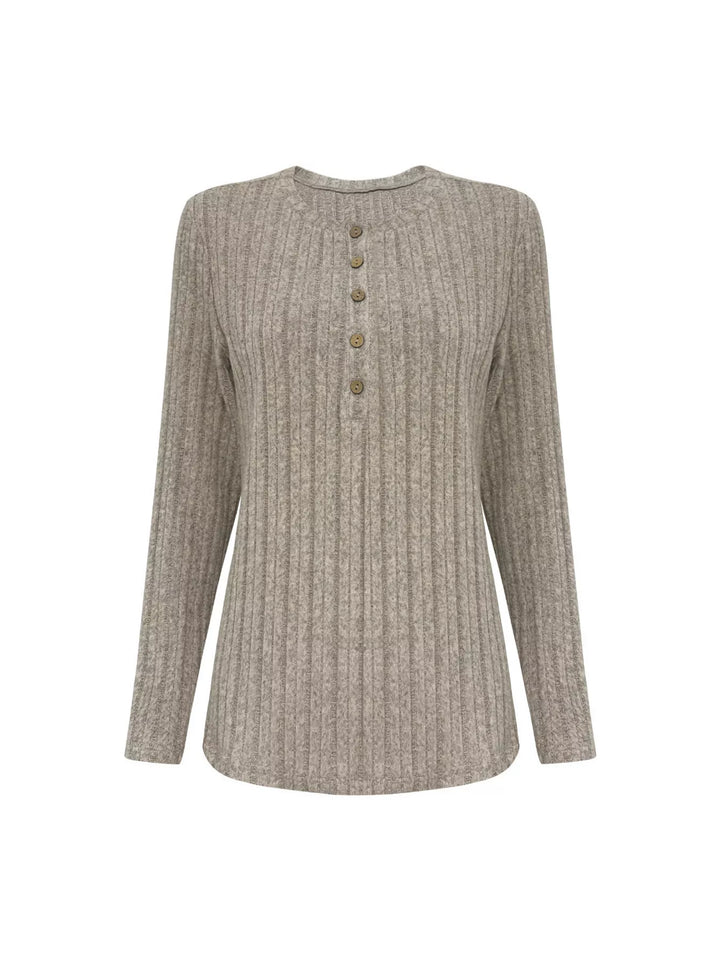 Plus Size Ribbed Knit Button-Front Top and Pants Set