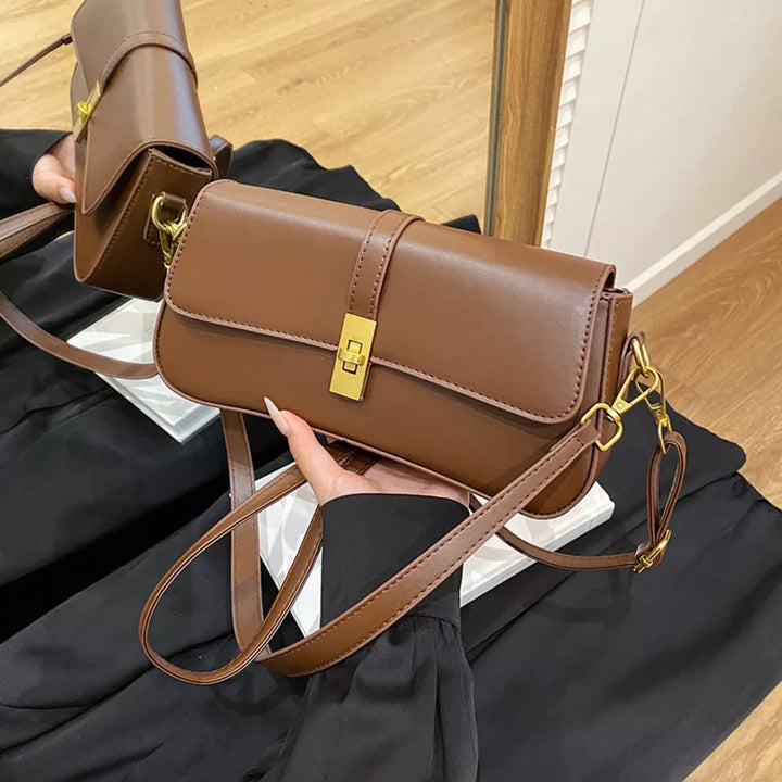 Rectangular Crossbody Bag with Golden Buckle