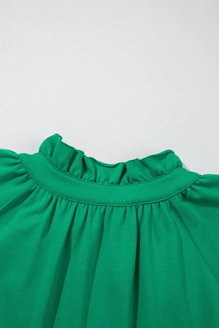 Frill Zip Front Puff Sleeve Top and Skort Set