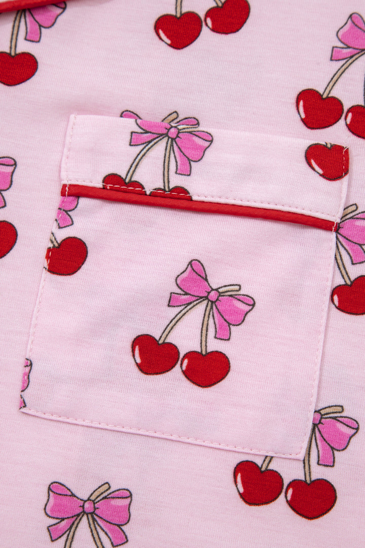 Pink Cherry/Bow Print Short Pajama Set
