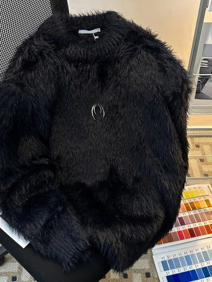 Men's Fluffy Round Neck Long Sleeve Sweater