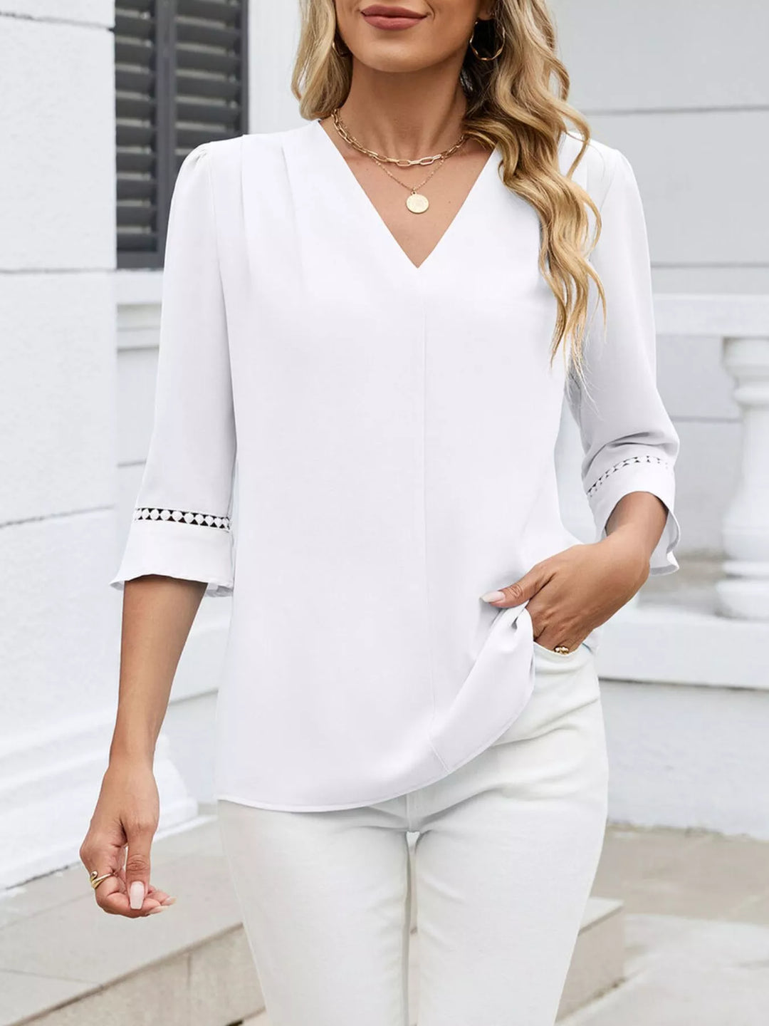 V-Neck 3/4 Sleeve Blouse