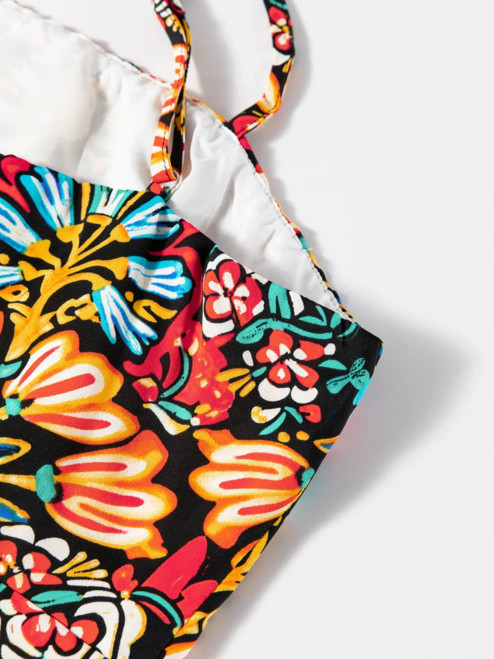 Floral Print Thin Straps High Waist Maxi Dress