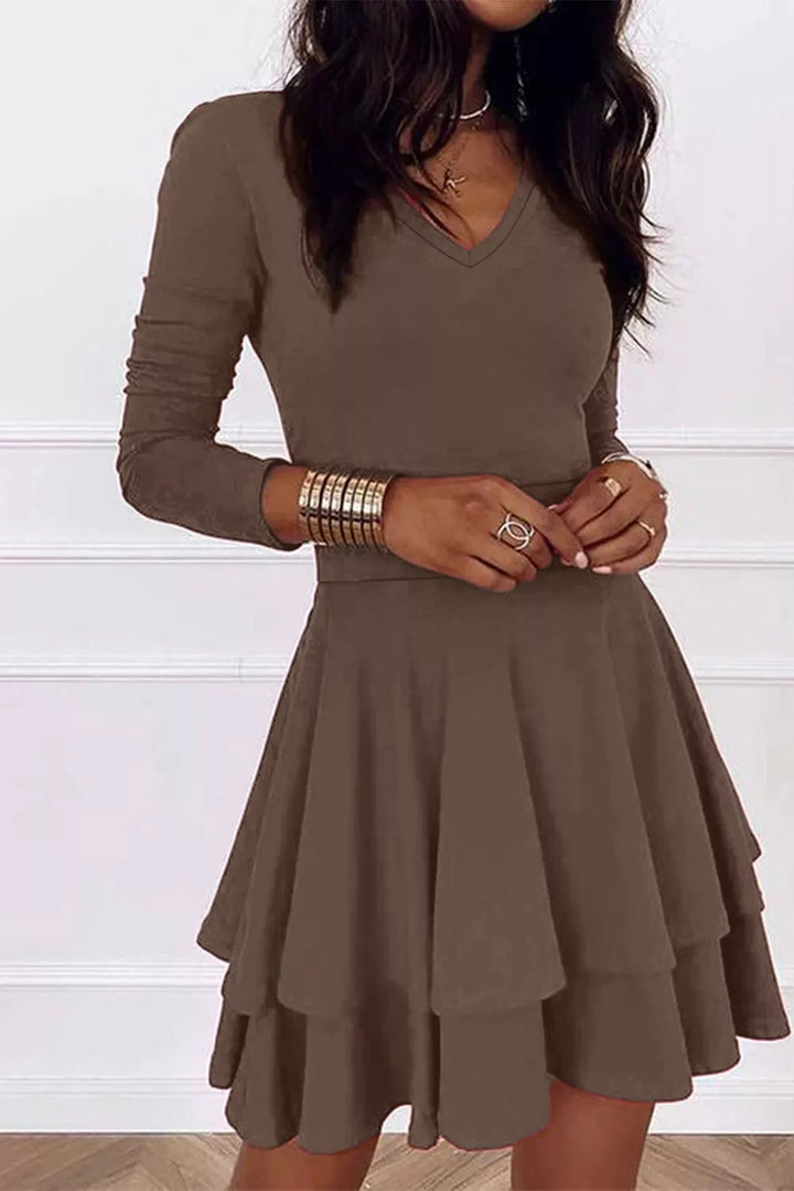 Layered Long Sleeve V-Neck Mini Dress