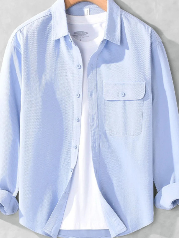 Men's Plus Size Casual Button-Down Shirt with Chest Pocket