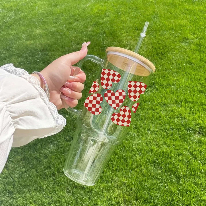 Checkered Hearts Glass Cup