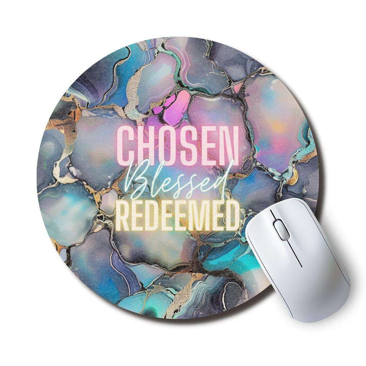 Chosen Blessed Redeemed — SoulScript Circle Mouse Pad