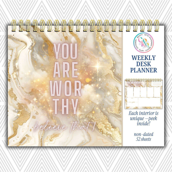 You Are Worthy Weekly Desk Planner | Undated Self-Love Weekly Planner