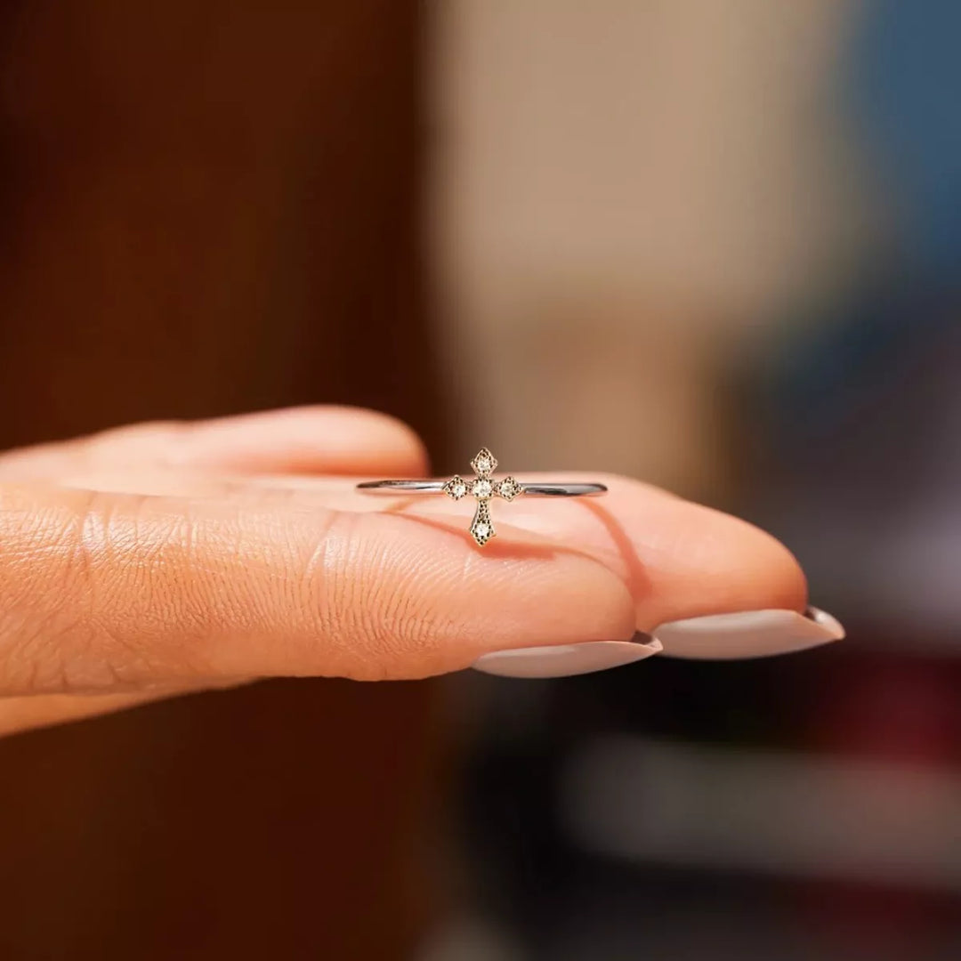 925 Sterling Silver Zircon Cross Ring