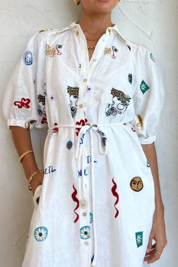 Printed Button-Up Midi Shirt Dress