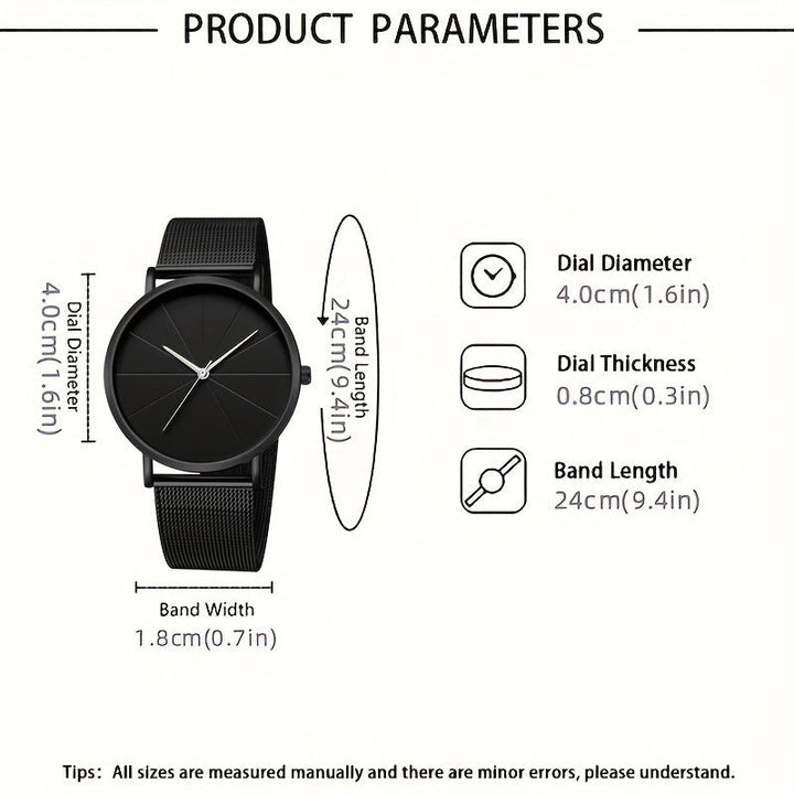 Men's Fashion Watch Ring Necklace Bracelet Set - Stainless Steel Jewelry Collection for Daily Wear