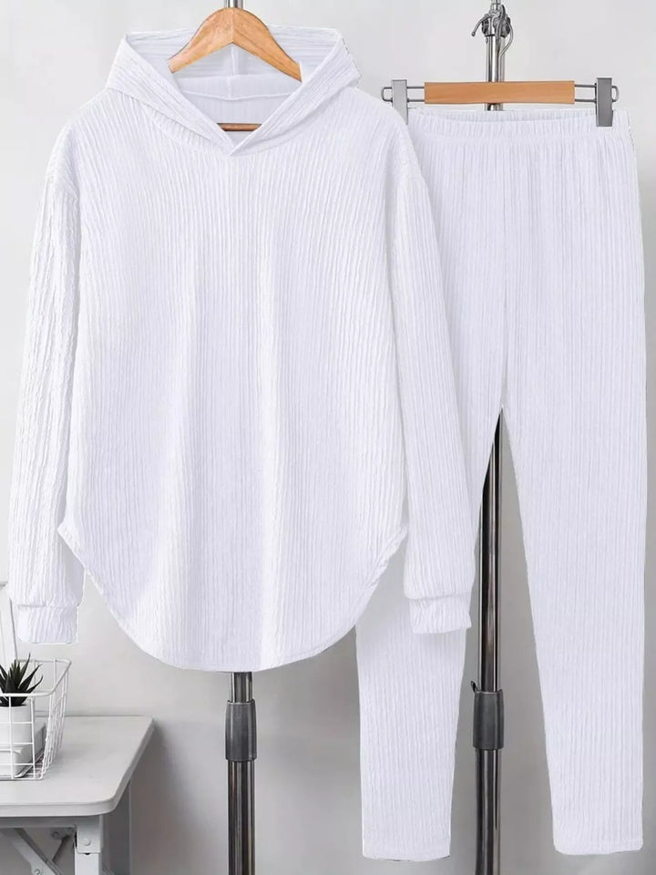 Textured Long Sleeve Hoodie and Pants Set
