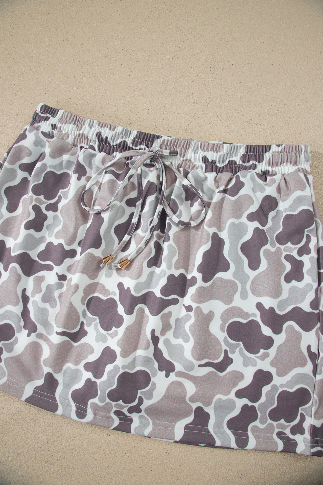 Khaki Abstract Camo Elastic Waist Drawstring Mini Skort