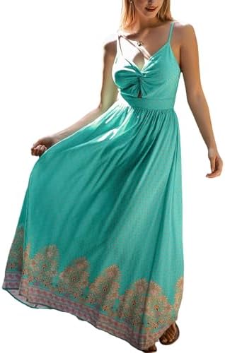 Sundresses - CUPSHE Women's Maxi Dress Floral Print Twisted V Neck Sleeveless Long Dress Summer Casual Dress