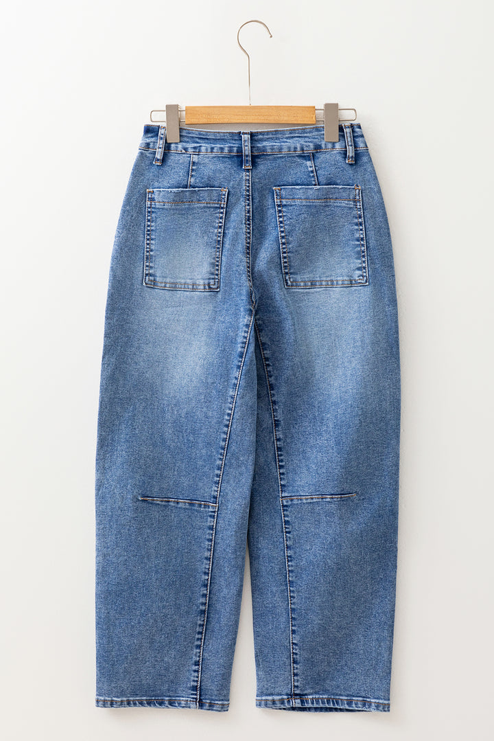 Dusk Blue Seam Detail Ankle Length Cropped BarrelJeans