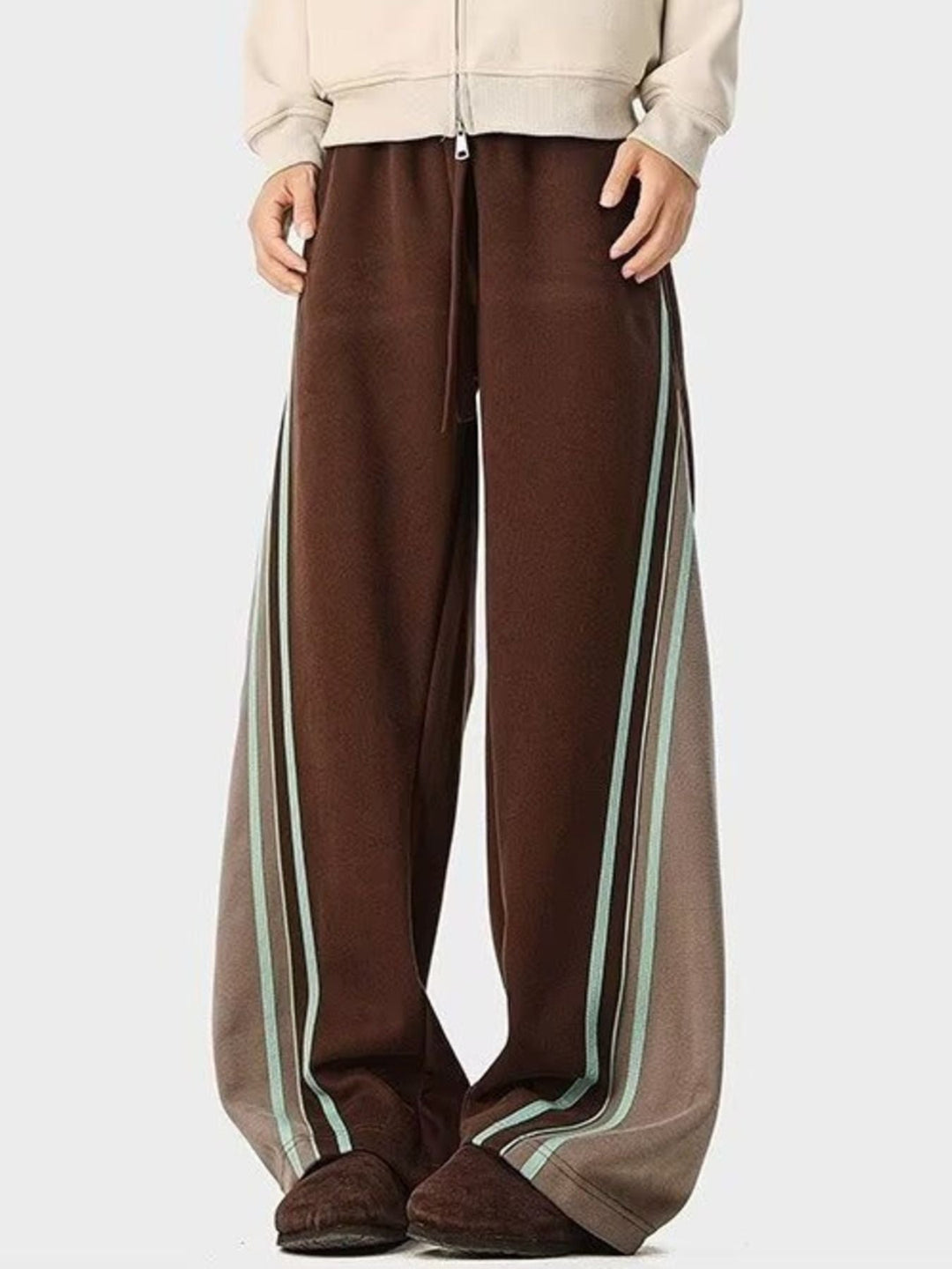 Men's Plus Size Striped Drawstring Wide Leg Casual Pants